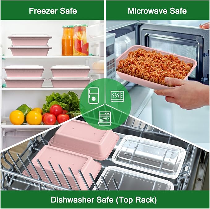 50 Pack (100-Piece) 32 oz Meal Prep Containers Reusable with Easy Open Lids, Sturdy Leakproof Food Safe, Microwave Freezer Dishwasher Safe, To Go Take Out Plastic Food Storage Pans with Lids, Pink - Image 5