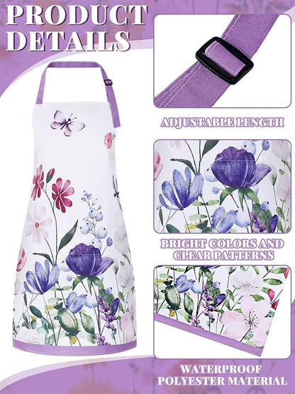 Bencailor 6 Pcs Spring Kitchen Aprons with Pockets Flower Rooster Bee Butterfly Sunflower Summer Aprons Bulk for Women(Multicolored,Spring Floral) - Image 5