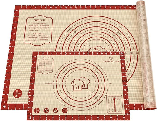 2 Pack Non Stick 26''x16'' Extra Large Thick Silicone Pastry Mat and 16''x11'' Cooking Mats, Double Measures Scale for Non-slip Silicone Baking Sheet,Counter Mat, Dough Rolling, Reusable Bakeware Mats by DANIADEAN