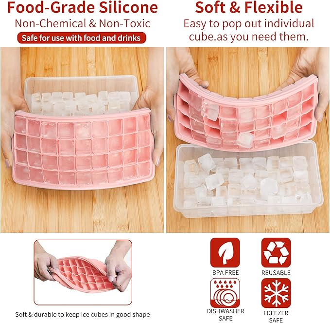 Silicone Ice Cube Tray with Leak-Proof Lid & Storage Bin for Freezer – BPA-Free 36-Piece Nugget Ice Molds, Spill-Resistant Cover & Ice Scoop Container Cover - Image 3