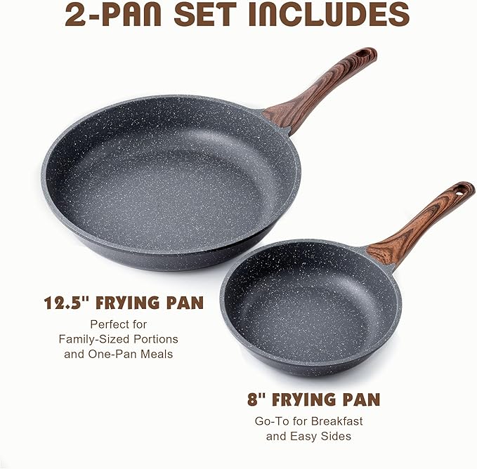 SENSARTE Nonstick Frying Pan Skillets, Swiss Granite Coating Omelette Pans, Healthy Cookware Chef's Pan, Free of Intentionally Added PFOA (8+12.5 Inch) - Image 3