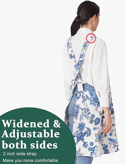 Cozy Adjustable Cross Back Aprons for Women with Pockets Cotton Linen Cooking Kitchen Baking