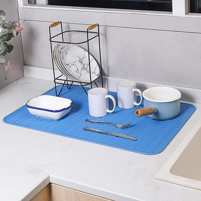 MicoYang Silicone Dish Drying Mat for Multiple Usage,Easy clean,Eco-friendly,Heat-resistant Silicone Mat for Kitchen Counter or Sink,Refrigerator or Drawer Liner Lichen BlueL 3XL 28 inches x 18 inches - Image 6