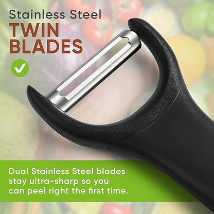 Spring Chef Stainless Steel Vegetable Y Peeler for Kitchen, Dishwasher Safe Potato Peelers with Ultra Sharp Blades & Soft Grip Handle, Perfect for Apple, Carrot, Cucumber, Veggie - Set of 2 - Black - Image 7