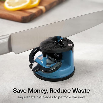 AnySharp – Global – Hands Free Knife Sharpener - Easy to Use Sharpening Tool with PowerGrip Suction Base and 20-Degree Pre-Set Angle - for All Knives: Chef's, Serrated, and Hardened Steel - Blue - Image 7