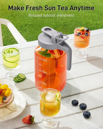 OneDream 2 Pack Glass Pitcher with Lid, 64 oz Sun Tea Glass Jar for Outside, Large Mason Jar Wide Mouth, Iced Tea Pitcher for Cold Beverages, Breast Milk - Image 7