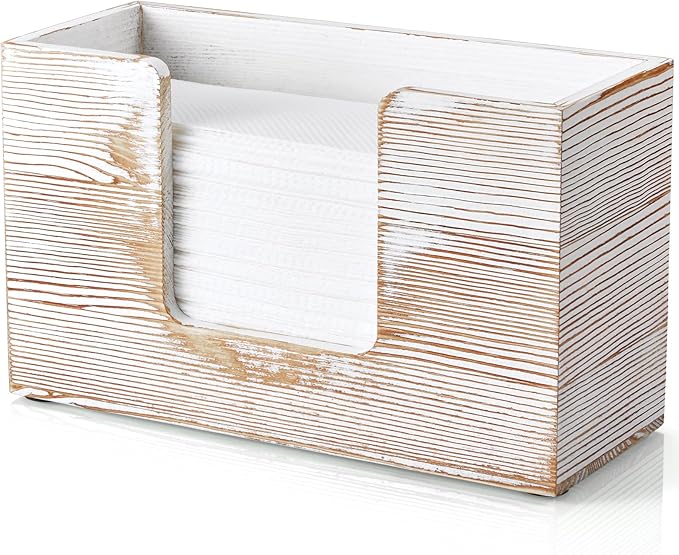 Paper Towel Dispenser Countertop, White Washed Wood Bathroom Paper Towel Holder, Napkin Holder for Kitchen, Countertop Multifold C-Fold, Z-Fold, Trifold Paper Hand Towel Dispenser for Toilet by Bivvclaz