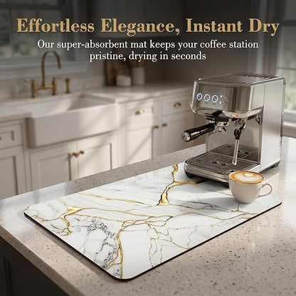Coffee Mat or Dish Drying Mat Super Absorbent Drying Marble pattern Mat, Fit Under Coffee Maker Espresso Machine Absorbent Hide Stain Rubber Backed Dish Drying Mat for Kitchen Counter (12″x 20″white)