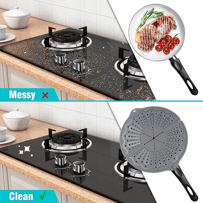Silicone Splatter Screen For 10, 11 and 12 Inch Frying Pan, Foldable Splash Guard, Multi-Use Grease Splatter Guard/Trivet Mat, 12" Non-Stick Oil Splatter Guard, Dishwasher Safe, BPA Free, Gray - Image 3