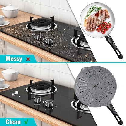Silicone Splatter Screen For 10, 11 and 12 Inch Frying Pan, Foldable Splash Guard, Multi-Use Grease Splatter Guard/Trivet Mat, 12" Non-Stick Oil Splatter Guard, Dishwasher Safe, BPA Free, Gray - Image 3