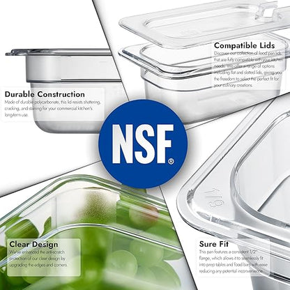 CURTA 6-Pack 1/9 Size 2.5" Deep NSF Polycarbonate Food Pans | Dishwasher & Freezer Safe Clear Container for Prep Tables, Buffet, Salad Bar, Commercial & Home Kitchen