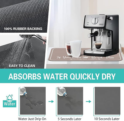 Coffee Bar Mat for Countertops 18inx24in,Absorbent Hide Stain Anti-Slip Cafe Bar Accessories Fit Under Coffee Machine Mat,dish drying mats for kitchen
