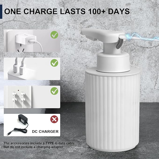 Automatic Soap Dispenser Foaming Touchless: 9oz White Plastic - Rechargeable Electric Smart Auto Foam Soap Dispenser - Hand Dish Bathroom Kitchen - Image 5