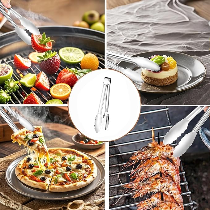 6pcs Stainless Steel Serving Tongs Gold or Silver Plated 9inch Heavy Duty Durable BBQ Clamps Design for Weddings Parties Banquets Buffets Family Gatherings Kitchen Cooking Serving Clip - Image 3