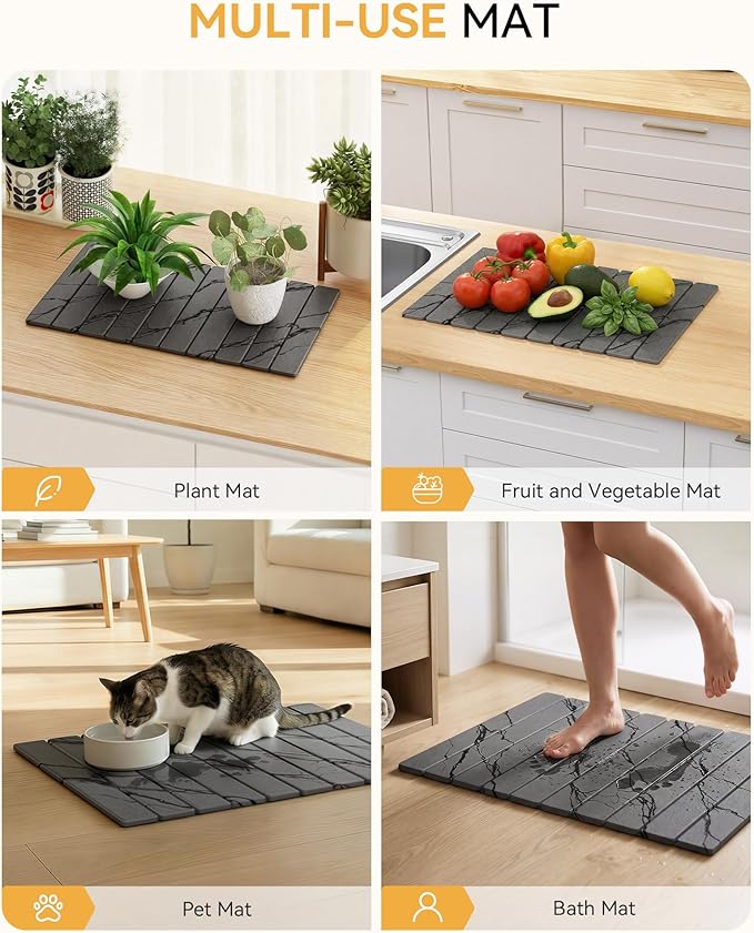 Yofidra Large Stone Dish Drying Mat for Kitchen Counter, Quick Dry Stone Mats with Absorbent Diatomaceous Earth, Foldable Roll Up Drying Organizer Pad for Utensils Plate, 24"×16", Dark Gray Marble - Image 5