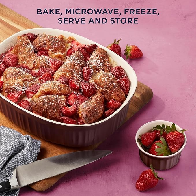 CorningWare Ceramic Bakeware Set with Lids Chip and Crack Resistant Stoneware Baking Dish, Microwave, Dishwasher, Oven, Freezer and Fridge Safe, 10-Piece French Cabernet - Image 3