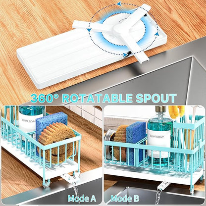 Cisily Sponge Holder for Kitchen Sink, Sink Caddy Organizer with High Brush Holder, Kitchen Countertop Organizers and Storage Essentials, 304 Stainless Steel, Teal Kitchen Decor (Turquoise, 9.25″) - Image 3
