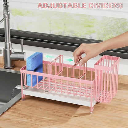 Cisily Sponge Holder for Kitchen Sink, Sink Caddy Organizer with High Brush Holder, Kitchen Countertop Organizers and Storage Essentials, Rustproof 304 Stainless Steel (Pink, 9.25″) - Image 4