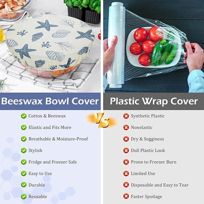 5-Size Reusable Beeswax Bowl Covers for Bread Proofing, Cotton Cloth Flexible Beeswax Wraps for Food Storage(Ocean Series) - Image 7