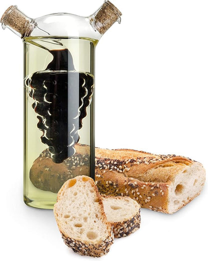 Twine 2-In-1 Oil and Vinegar Cruet Bottle with Cork Stoppers, Olive Oil and Balsamic Vinegar Dispenser, Hand Blown Glass, Pack of 1