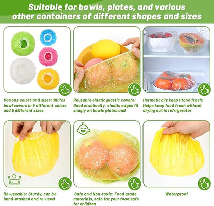 130Pcs Reusable Elastic Food Bowl Storage Covers, Sublaga Bowl Covers, Variety of 5 Translucent Stretchable Sizes and Colorful Dish Plate Covers, Alternative to foil, Plastic Wrap, BPA Free - Image 3