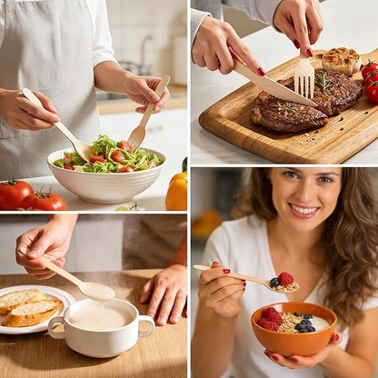 Disposable Wooden Utensils Set, Compostable Utensils, Disposable Cutlery Eco-Friendly Silverware Set for Parties, Catering, Office Lunches-300 PCS 6.2" Forks