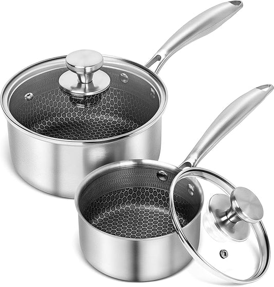 MICHELANGELO Stainless Steel Saucepan Set 1QT & 2QT, Premium Triple Ply Sauce Pan with Lid, Sauce Pot with Honeycomb Interior - 4pcs by Michelangelo