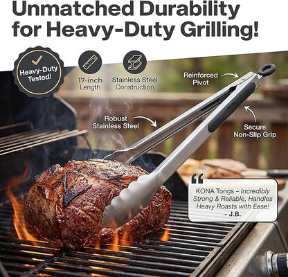 Kona Premium Stainless-Steel Locking Grill Tongs 17 inch, Sturdy, Heavy Duty Tongs - Great for Cooking, Grilling, and Barbecue (BBQ) [Set of 2] - Image 4