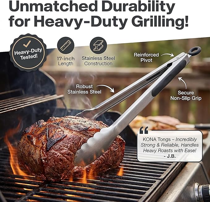 Kona Premium Stainless-Steel Locking Grill Tongs 18 inch, Sturdy, Heavy Duty Tongs - Great for Cooking, Grilling, and Barbecue (BBQ) - Image 4