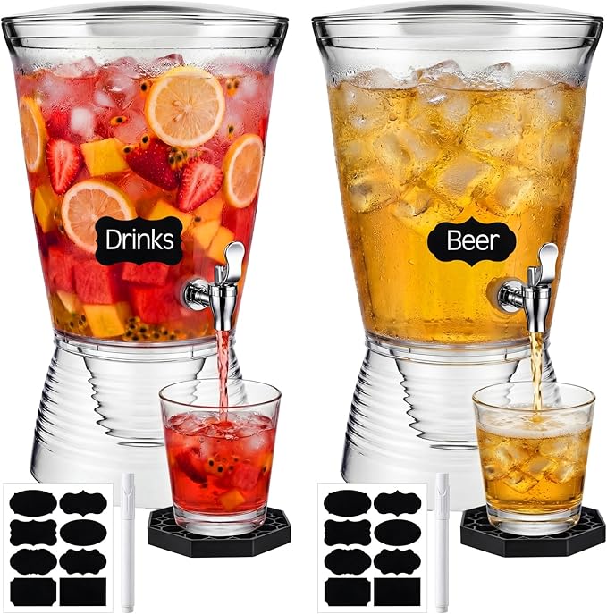 Nuenen 2 Sets of 2.6 Gallon Beverage Dispensers for Parties, Clear Plastic Drink Juice Dispensers with Spigot and Drip Tray Beverage Water Fountains for Wedding Birthday Party Cold Hot Drinks - Image 7