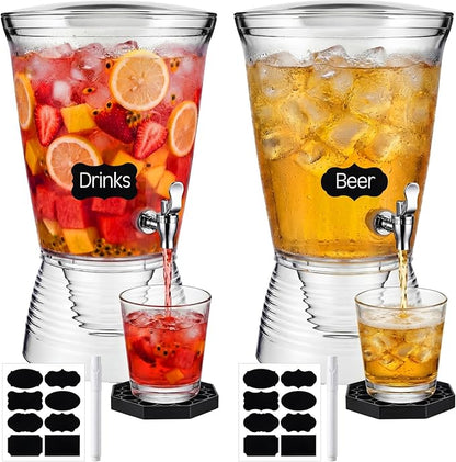 Nuenen 2 Sets of 2.6 Gallon Beverage Dispensers for Parties, Clear Plastic Drink Juice Dispensers with Spigot and Drip Tray Beverage Water Fountains for Wedding Birthday Party Cold Hot Drinks - Image 7