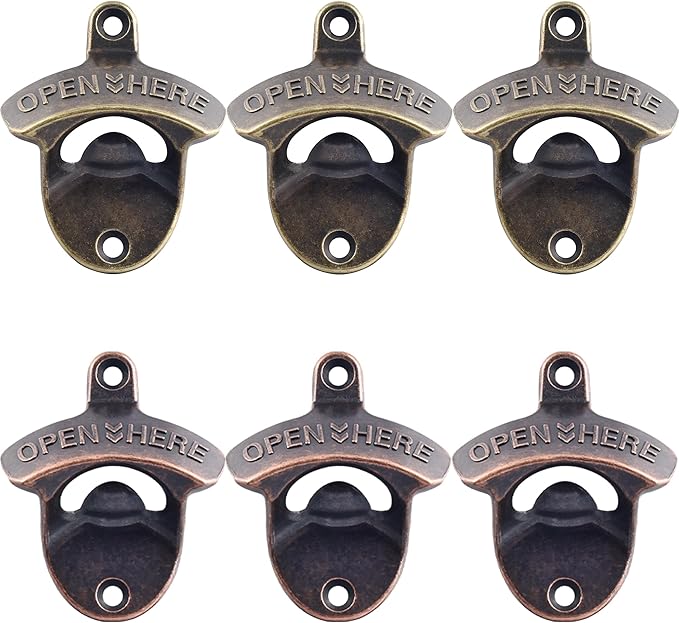Old Fashioned Wall Mount Beer Opener Stainless, Antique Copper Bronze Soda Bottle Cap Opener Screw in Wall (6 PCS)