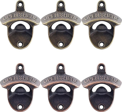 Old Fashioned Wall Mount Beer Opener Stainless, Antique Copper Bronze Soda Bottle Cap Opener Screw in Wall (6 PCS)