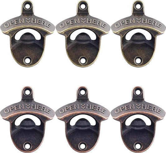 Old Fashioned Wall Mount Beer Opener Stainless, Antique Copper Bronze Soda Bottle Cap Opener Screw in Wall (6 PCS)
