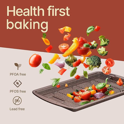 Cookie Sheet with Wire Rack Set, 2-Piece Nonstick Brown Marble Carbon Steel Pan & Cooling Rack, Space-Saving Stackable Set, PFOA, PFOS, PTFE Free, Oven Safe Up to 450°F, 17.4" Pan & 14.7" Rack - Image 5