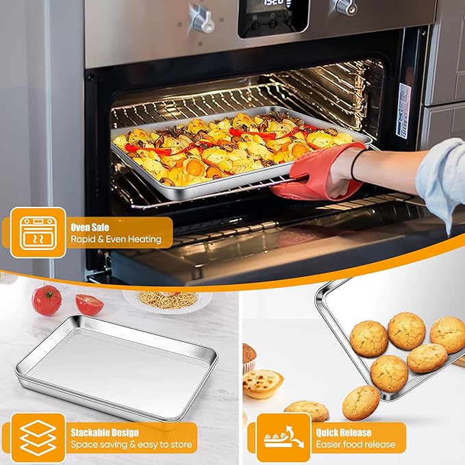 Homikit 1 Pack Quarter Sheet Pan, 9x13 Inches Stainless Steel Cookie Sheets for Baking Non Stick, Metal Baking Sheet Fits Toaster Oven, Bacon Pan Non Toxic & Rust Free, Dishwasher Safe - Image 4