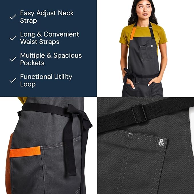 hedley & bennett Essential Apron - Professional Chef Apron with Pockets & Adjustable Bib Strap for Cooking & Grilling