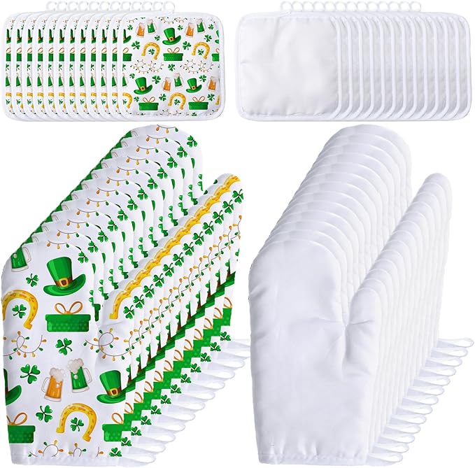 Patelai 50 Pieces Blank Sublimation Oven Mitts Set Include Blank Sublimation Heat Resistance Oven Gloves and Pot Holders for DIY Kitchen Dining Room Accessories