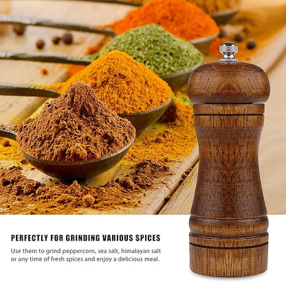 Pepper Mill - 5 inch Pepper Grinder Pepper Grinder Refillable Oak Salt and Pepper Grinder Set Sea Salt Grinder Ceramic Pepper Mill Grinder Adjustable Coarse to Fine pepper Grinder Mill (2Pack)
