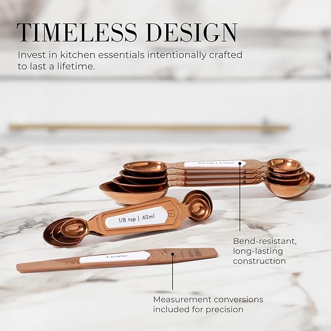Copper Measuring Spoons Set with Leveler – 8-Piece Double-Sided Nesting Magnetic Measuring Spoons, Stackable & Spice Jar Friendly – Stylish Copper Kitchen Accessories and Decor for Baking and Cooking - Image 8