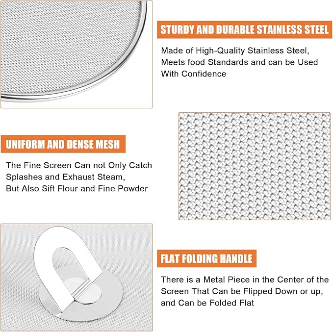 3-Pack Splatter Screens for Frying Pan - 10", 11.5", 13" Stainless Steel Grease Splatter Guard with Foldable Knob, Ultra-Fine Mesh, Rust-Free - No Oil Mess, No Burns, Ultra Fine Mesh - Image 2