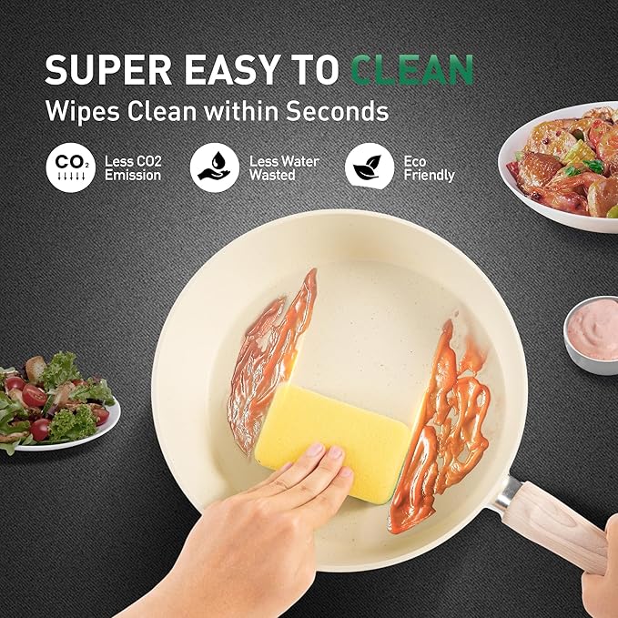 MAISON ARTS Pots and Pans Set Non Stick, Kitchen Cookware Sets Nonstick, 12 Piece Granite Cooking Pot and Pan for Induction, Stovetop, Beige - Image 5