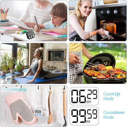 Weewooday 2 Pcs Digital Kitchen Timer Magnetic Timer Bulk On/Off Switch Minute Second Count up Countdown Loud Alarm for Exercise Cook Baking (White) - Image 7