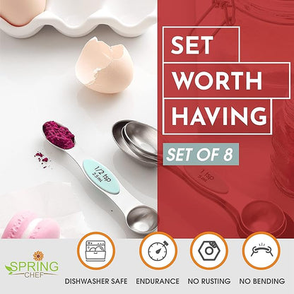 Spring Chef Stainless Steel Magnetic Measuring Spoons Set of 8 with Leveler, Nesting Metal Teaspoon & Tablespoon Measuring Spoons, Kitchen Gadgets for Baking & Cooking, Fits in Spice Jars - Mint - Image 3