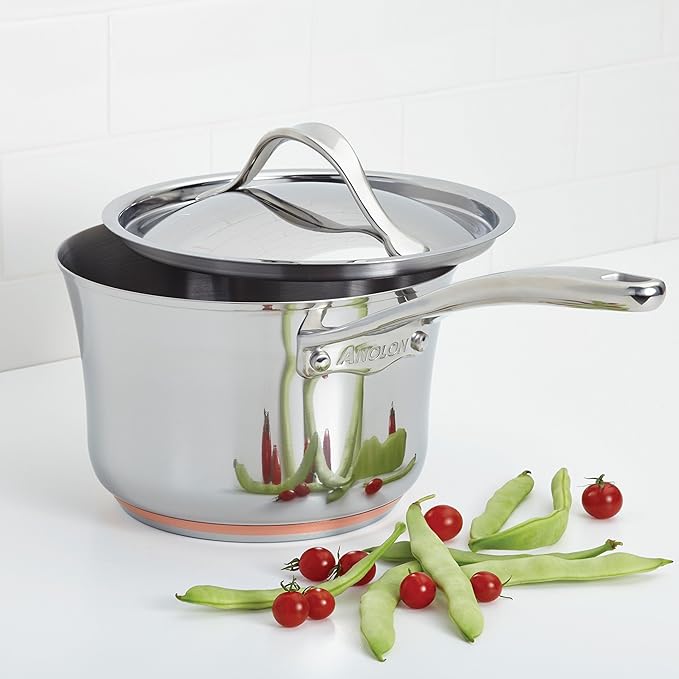 Anolon Nouvelle Stainless Steel Sauce Pan/Saucepan with Lid, 3.5 Quart, Silver - Image 2