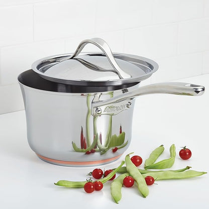 Anolon Nouvelle Stainless Steel Sauce Pan/Saucepan with Lid, 3.5 Quart, Silver - Image 2