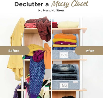 VIVIDECOR Open Front Trapezoid Closet Bins 12x12x10 – Easy Access Shelf Organizer for Folded Clothes, Fabric Storage Baskets for Sweaters, Towels, Linen – Light Blue, 3 Pack