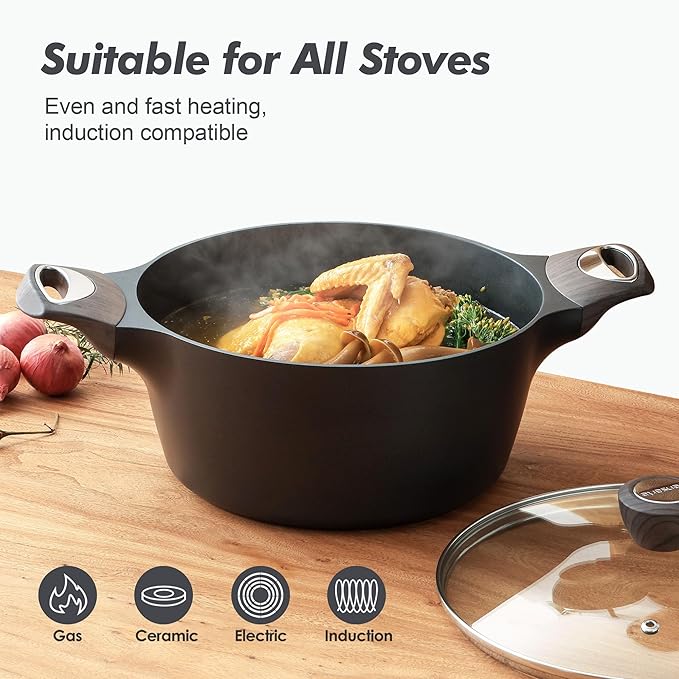 SENSARTE Nonstick Stock Pot with Lid, 2.6+4.5 QT Soup Pot Set Casserole Pot, Healthy Pasta Pot, Large Deep Cooking Pot, Big Sauce Pot Stew Pot, Induction Compatible, PFOA PFOS APEO Free, Black - Image 6