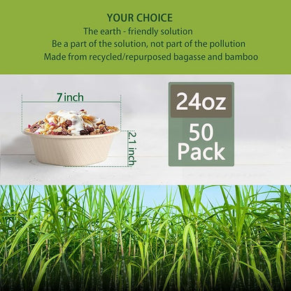 Homestockplus [50 Pack] 24 Oz Disposable Paper Bowls - Heavy Duty Disposable Bowls - Made from Natural Bagasse for Cereal, Rice, French Fries - Convenient and Compostable - Image 3
