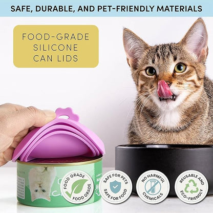 4 Pack Universal Pet Food Can Covers Lids - One fit 3 Standard Size Cans for Cats and Dogs Food Cans - Easy to Clean - Safe Silicone - Ocean Mist